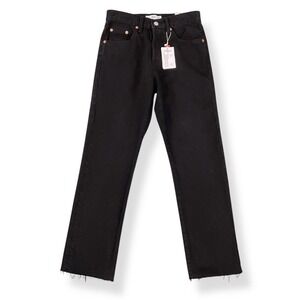 MNG Mango JeansHavana High Waisted Straight Leg Black Frayed Hem Womens 2 NEW